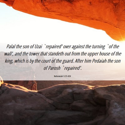 Picture 06 - Nehemiah 3:25 ASV - Palal the son of Uzai `repaired' over against the - Bible Verse Picture