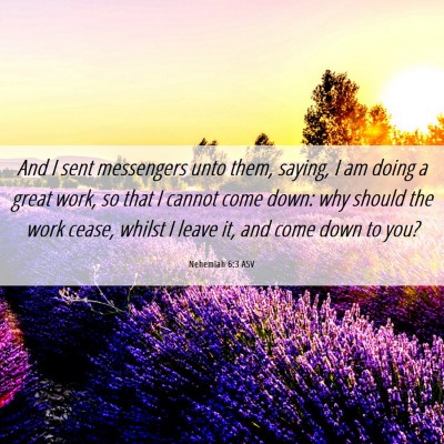 Picture 06 - Nehemiah 6:3 ASV - And I sent messengers unto them, saying, I am - Bible Verse Picture
