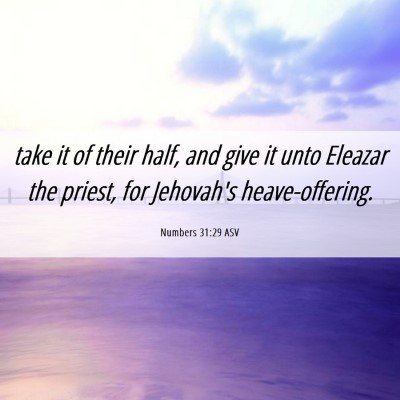 Picture 06 - Numbers 31:29 ASV - take it of their half, and give it unto Eleazar - Bible Verse Picture