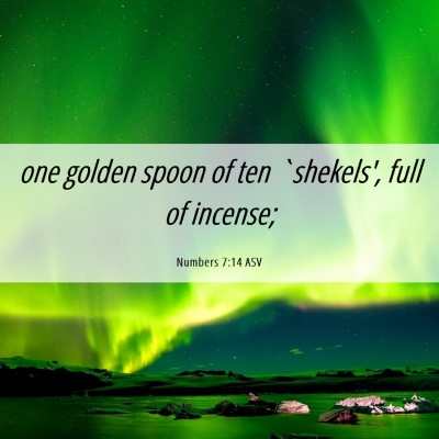 Picture 06 - Numbers 7:14 ASV - one golden spoon of ten `shekels', full of - Bible Verse Picture
