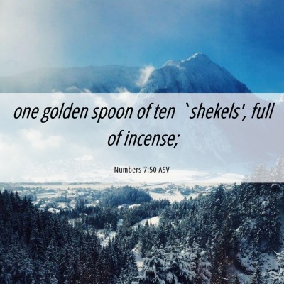 Picture 06 - Numbers 7:50 ASV - one golden spoon of ten `shekels', full of - Bible Verse Picture