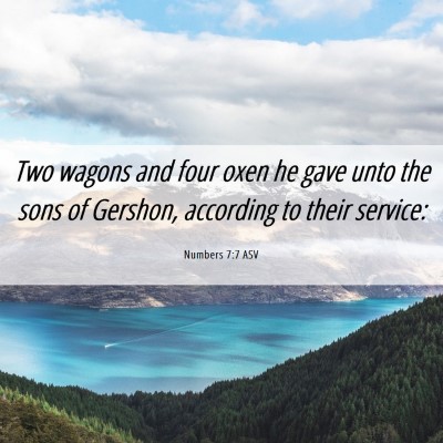Picture 06 - Numbers 7:7 ASV - Two wagons and four oxen he gave unto the sons of - Bible Verse Picture
