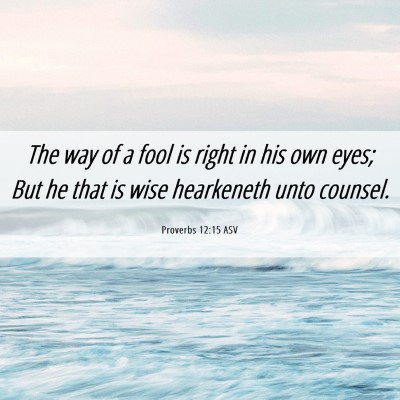 Picture 06 - Proverbs 12:15 ASV - The way of a fool is right in his own eyes; But - Bible Verse Picture