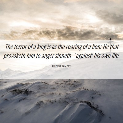 Picture 06 - Proverbs 20:2 ASV - The terror of a king is as the roaring of a lion: - Bible Verse Picture