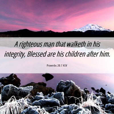 Picture 06 - Proverbs 20:7 ASV - A righteous man that walketh in his integrity, - Bible Verse Picture