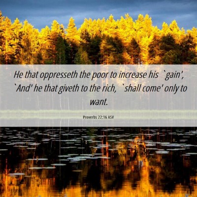 Picture 06 - Proverbs 22:16 ASV - He that oppresseth the poor to increase his - Bible Verse Picture