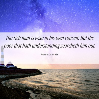 Picture 06 - Proverbs 28:11 ASV - The rich man is wise in his own conceit; But the - Bible Verse Picture