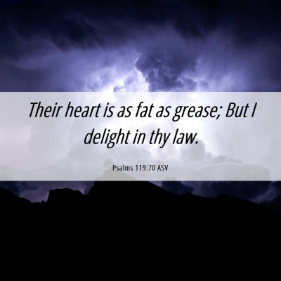 Picture 06 - Psalms 119:70 ASV - Their heart is as fat as grease; But I delight in - Bible Verse Picture