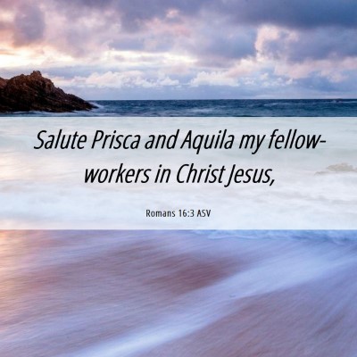 Picture 06 - Romans 16:3 ASV - Salute Prisca and Aquila my fellow-workers in - Bible Verse Picture