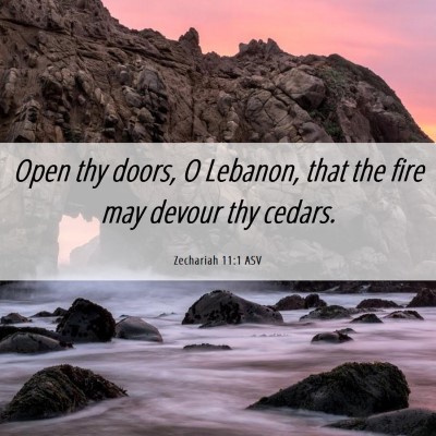 Picture 06 - Zechariah 11:1 ASV - Open thy doors, O Lebanon, that the fire may - Bible Verse Picture