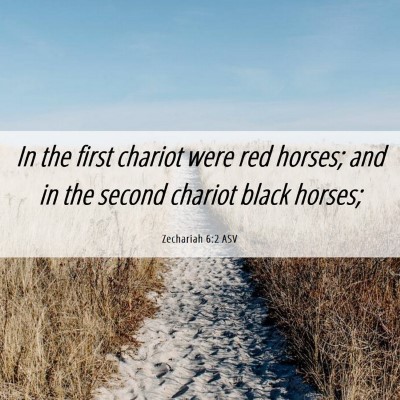 Picture 06 - Zechariah 6:2 ASV - In the first chariot were red horses; and in the - Bible Verse Picture