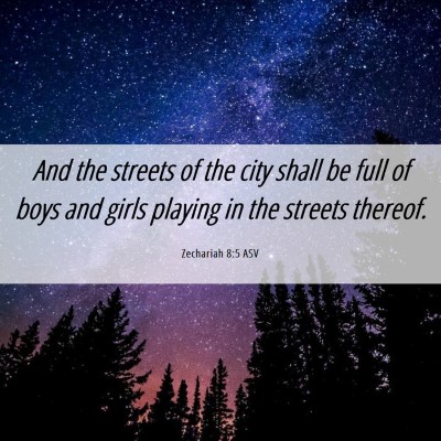 Picture 06 - Zechariah 8:5 ASV - And the streets of the city shall be full of boys - Bible Verse Picture