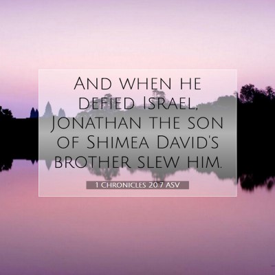 Picture 07 - 1 Chronicles 20:7 ASV - And when he defied Israel, Jonathan the son of - Bible Verse Picture