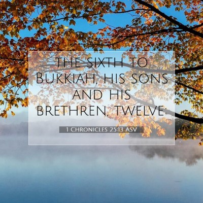 Picture 07 - 1 Chronicles 25:13 ASV - the sixth to Bukkiah, his sons and his brethren, - Bible Verse Picture
