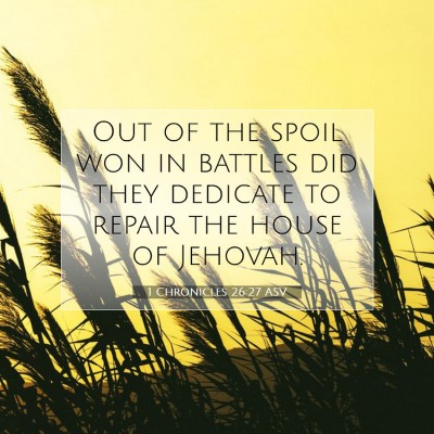 Picture 07 - 1 Chronicles 26:27 ASV - Out of the spoil won in battles did they dedicate - Bible Verse Picture