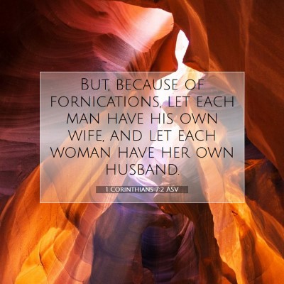 Picture 07 - 1 Corinthians 7:2 ASV - But, because of fornications, let each man have - Bible Verse Picture
