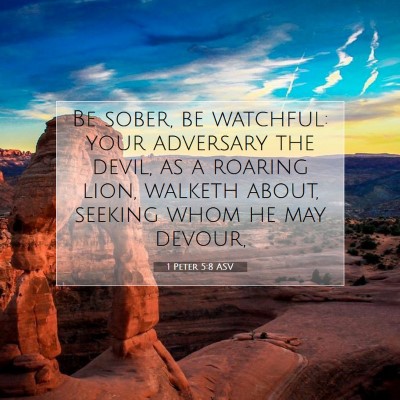 Picture 07 - 1 Peter 5:8 ASV - Be sober, be watchful: your adversary the devil, - Bible Verse Picture