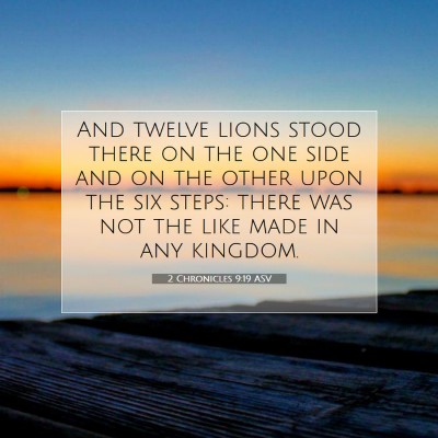 Picture 07 - 2 Chronicles 9:19 ASV - And twelve lions stood there on the one side and - Bible Verse Picture