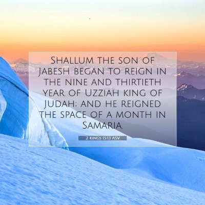Picture 07 - 2 Kings 15:13 ASV - Shallum the son of Jabesh began to reign in the - Bible Verse Picture