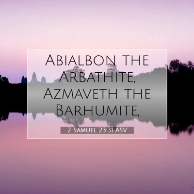 Picture 07 - 2 Samuel 23:31 ASV - Abialbon the Arbathite, Azmaveth the - Bible Verse Picture