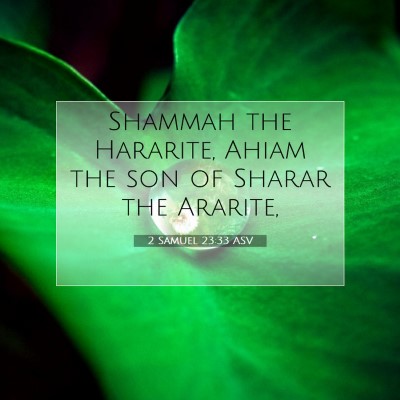 Picture 07 - 2 Samuel 23:33 ASV - Shammah the Hararite, Ahiam the son of Sharar the - Bible Verse Picture