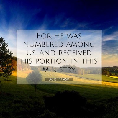 Picture 07 - Acts 1:17 ASV - For he was numbered among us, and received his - Bible Verse Picture