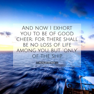 Picture 07 - Acts 27:22 ASV - And now I exhort you to be of good cheer; for - Bible Verse Picture