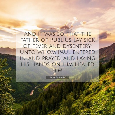 Picture 07 - Acts 28:8 ASV - And it was so, that the father of Publius lay - Bible Verse Picture