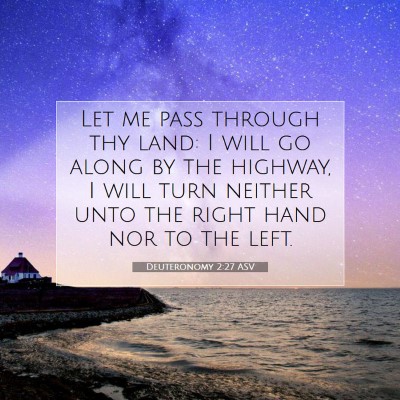 Picture 07 - Deuteronomy 2:27 ASV - Let me pass through thy land: I will go along by - Bible Verse Picture