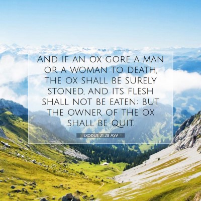 Picture 07 - Exodus 21:28 ASV - And if an ox gore a man or a woman to death, the - Bible Verse Picture