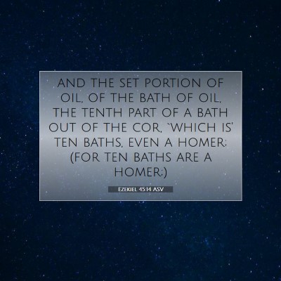 Picture 07 - Ezekiel 45:14 ASV - and the set portion of oil, of the bath of oil, - Bible Verse Picture
