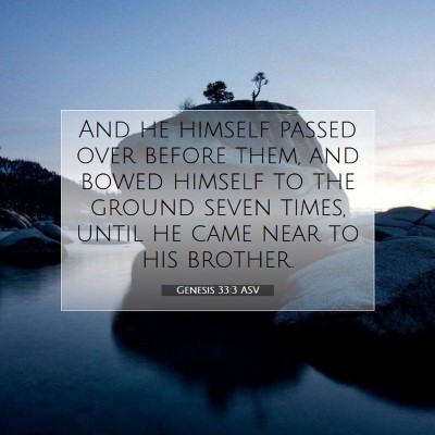 Picture 07 - Genesis 33:3 ASV - And he himself passed over before them, and bowed - Bible Verse Picture