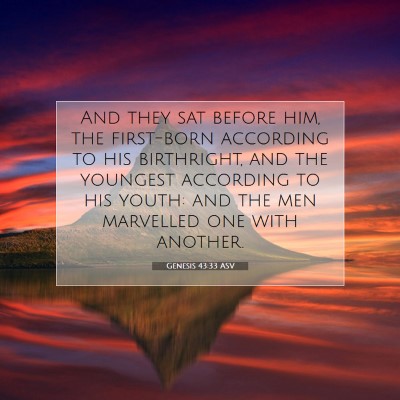 Picture 07 - Genesis 43:33 ASV - And they sat before him, the first-born according - Bible Verse Picture