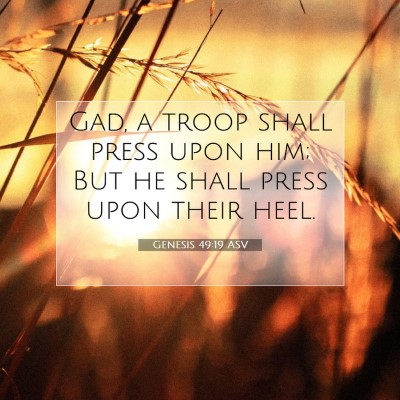 Picture 07 - Genesis 49:19 ASV - Gad, a troop shall press upon him; But he shall - Bible Verse Picture