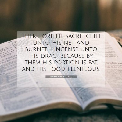 Picture 07 - Habakkuk 1:16 ASV - Therefore he sacrificeth unto his net, and - Bible Verse Picture