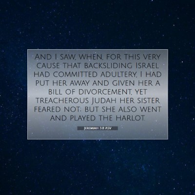 Picture 07 - Jeremiah 3:8 ASV - And I saw, when, for this very cause that - Bible Verse Picture