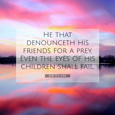 Picture 07 - Job 17:5 ASV - He that denounceth his friends for a prey, Even - Bible Verse Picture