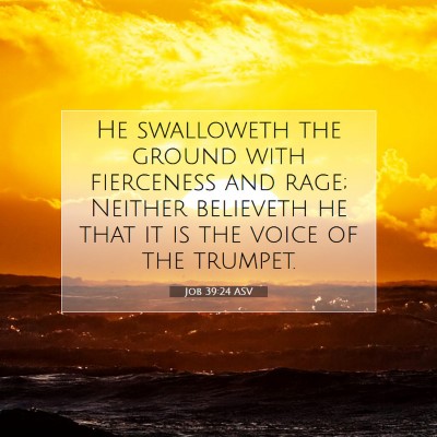 Picture 07 - Job 39:24 ASV - He swalloweth the ground with fierceness and - Bible Verse Picture