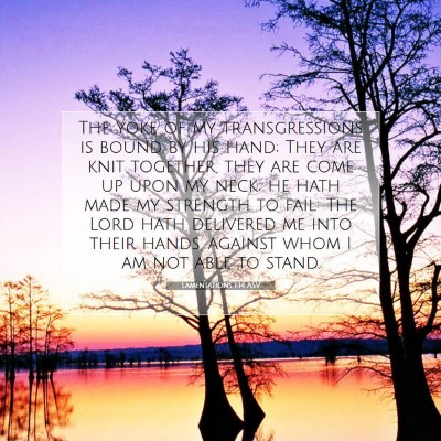 Picture 07 - Lamentations 1:14 ASV - The yoke of my transgressions is bound by his - Bible Verse Picture