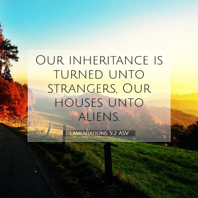 Picture 07 - Lamentations 5:2 ASV - Our inheritance is turned unto strangers, Our - Bible Verse Picture