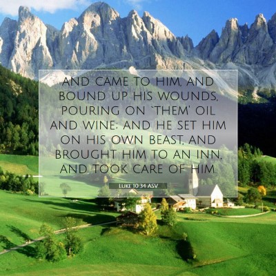 Picture 07 - Luke 10:34 ASV - and came to him, and bound up his wounds, pouring - Bible Verse Picture