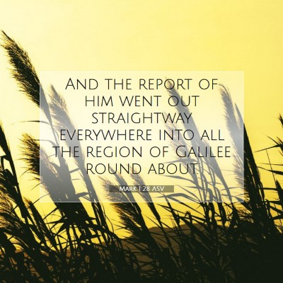 Picture 07 - Mark 1:28 ASV - And the report of him went out straightway - Bible Verse Picture