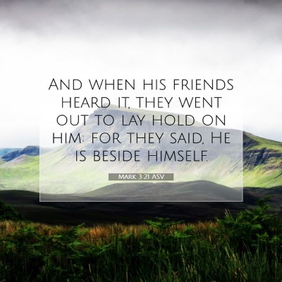 Picture 07 - Mark 3:21 ASV - And when his friends heard it, they went out to - Bible Verse Picture
