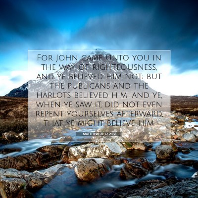 Picture 07 - Matthew 21:32 ASV - For John came unto you in the way of - Bible Verse Picture