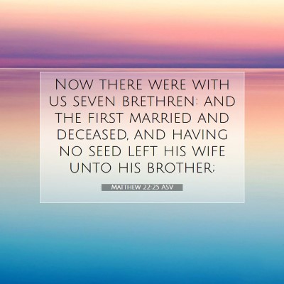 Picture 07 - Matthew 22:25 ASV - Now there were with us seven brethren: and the - Bible Verse Picture