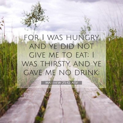 Picture 07 - Matthew 25:42 ASV - for I was hungry, and ye did not give me to eat; - Bible Verse Picture
