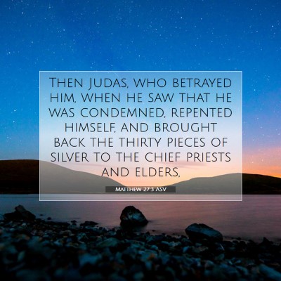 Picture 07 - Matthew 27:3 ASV - Then Judas, who betrayed him, when he saw that he - Bible Verse Picture