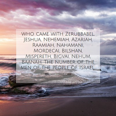 Picture 07 - Nehemiah 7:7 ASV - who came with Zerubbabel, Jeshua, Nehemiah, - Bible Verse Picture