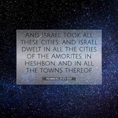 Picture 07 - Numbers 21:25 ASV - And Israel took all these cities: and Israel - Bible Verse Picture