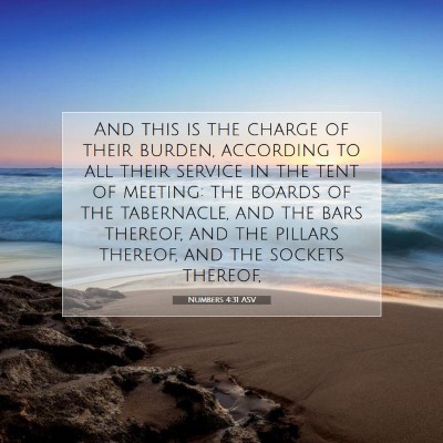 Picture 07 - Numbers 4:31 ASV - And this is the charge of their burden, according - Bible Verse Picture